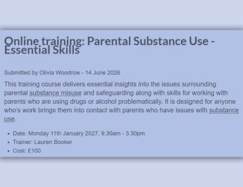 Parental Substance Use – Essential Skills (Online Training) 11 – 12 Jan 2027